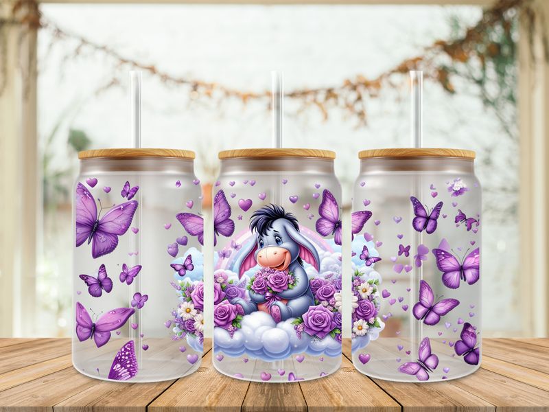16oz Sublimation Tumbler Wrap Print - Eeyore With Butterflies