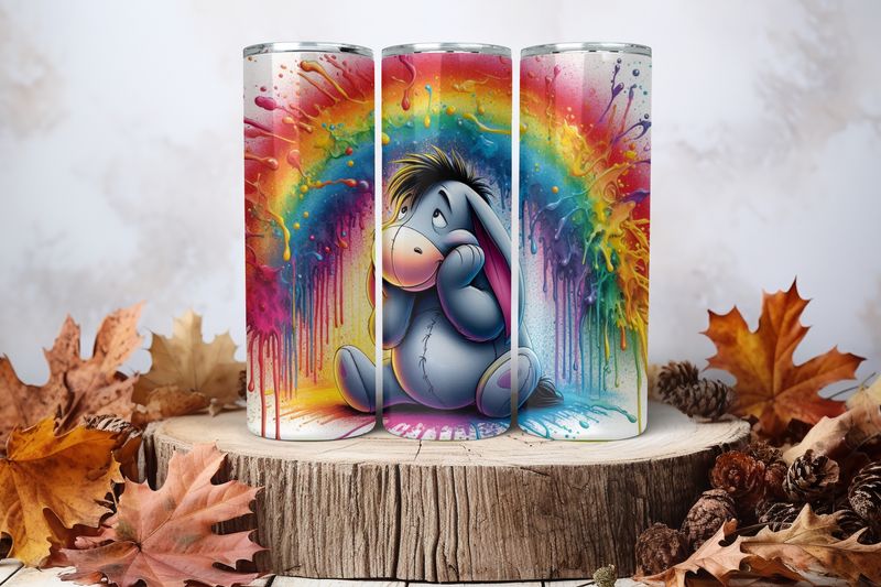 20oz Skinny Sublimation Tumbler Wrap Print - Eeyore Rainbow 1