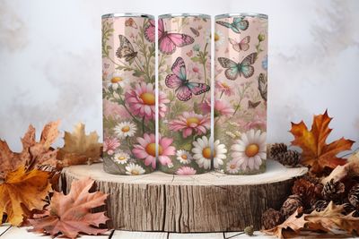 20oz Skinny Sublimation Tumbler Wrap Print - Butterflies &amp; Daisies