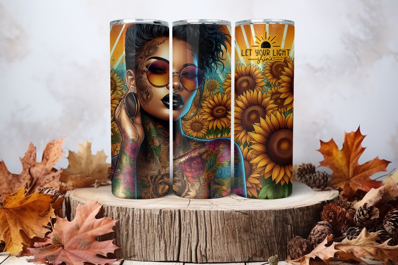 20oz Skinny Sublimation Tumbler Wrap Print - Tattooed Girl Sunflowers