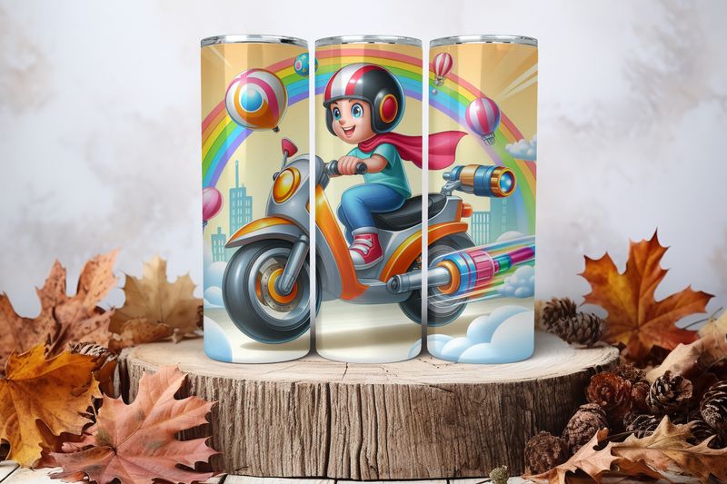 20oz Skinny Sublimation Tumbler Wrap Print - Motorbike Kid