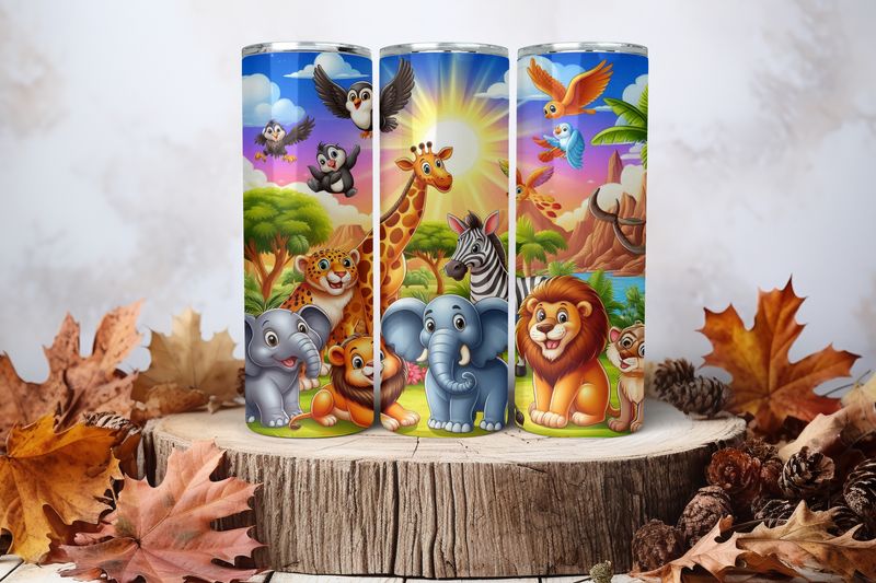 20oz Skinny Sublimation Tumbler Wrap Print - Zoo Animals 3