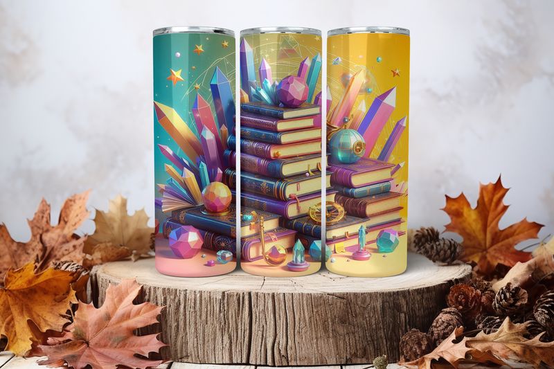 20oz Skinny Sublimation Tumbler Wrap Print - Books &amp; Crystals
