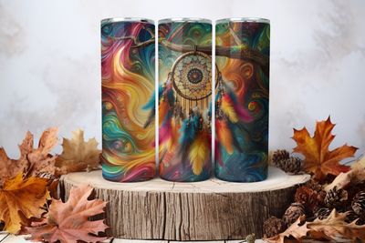20oz Skinny Sublimation Tumbler Wrap Print - Dreamcatcher Colourful 1