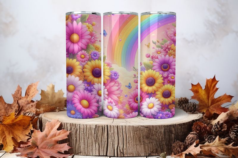 20oz Skinny Sublimation Tumbler Wrap Print - Daisies &amp; Sunflowers Pink