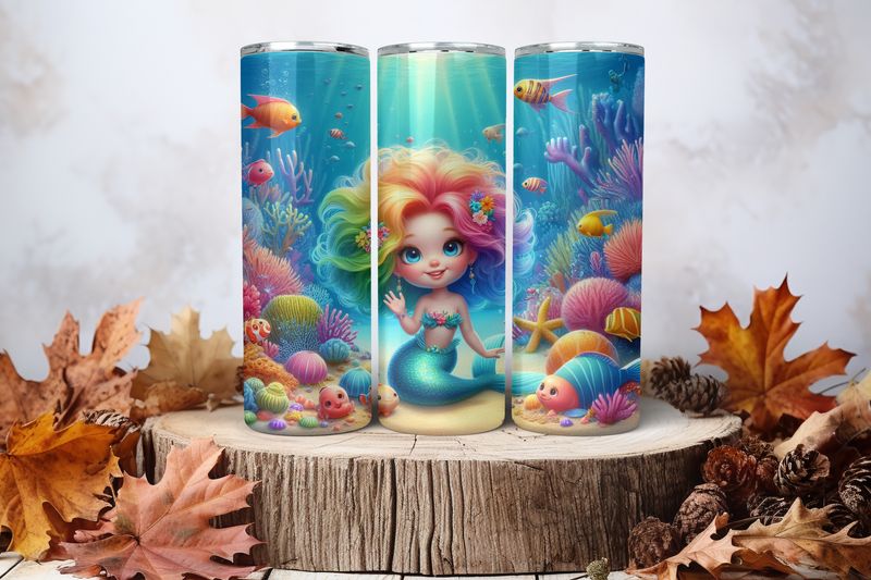 20oz Skinny Sublimation Tumbler Wrap Print - Mermaid Colourful