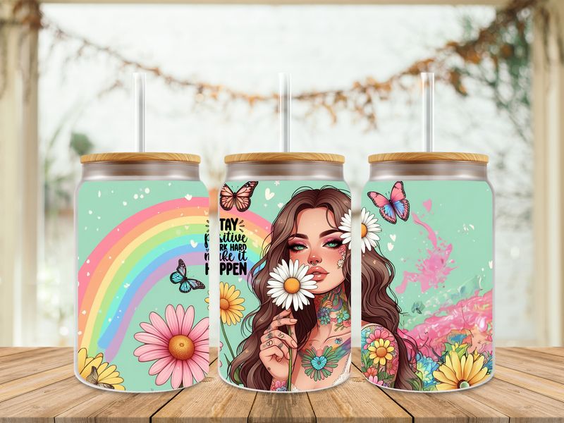 16oz Sublimation Tumbler Wrap Print - Tattooed Girl Stay Positive 2nd