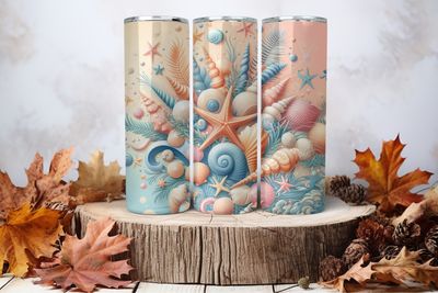 20oz Skinny Sublimation Tumbler Wrap Print - Seashells 2