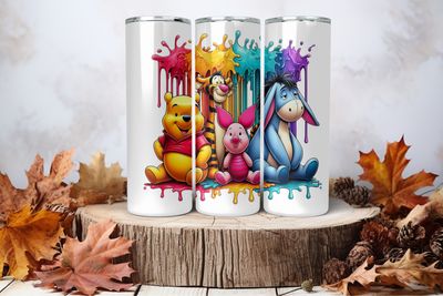 20oz Skinny Sublimation Tumbler Wrap Print - Winnie The Pooh &amp; Friends Colour Drip 2