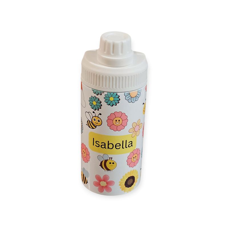 12oz Kids Water Bottle Sublimated Flowers &amp; Bees With Name