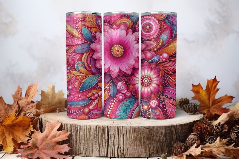 20oz Skinny Sublimation Tumbler Wrap Print - Indigenous Pink
