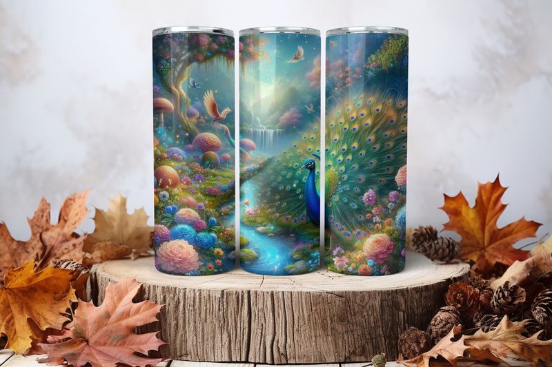 20oz Skinny Sublimation Tumbler Wrap Print - Peacock Fantasy