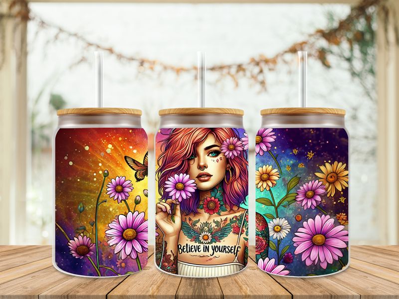 16oz Sublimation Tumbler Wrap Print - Tattooed Girl Believe In Yourself