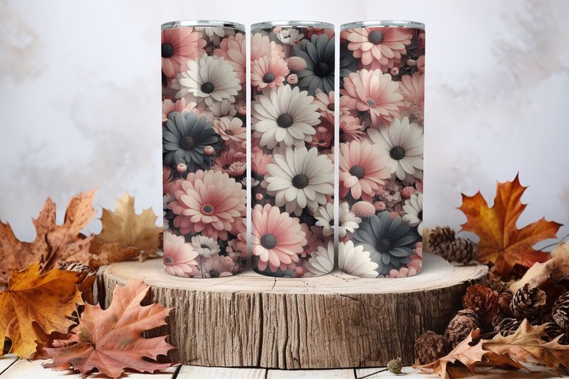 20oz Skinny Sublimation Tumbler Wrap Print - Mix Daisies