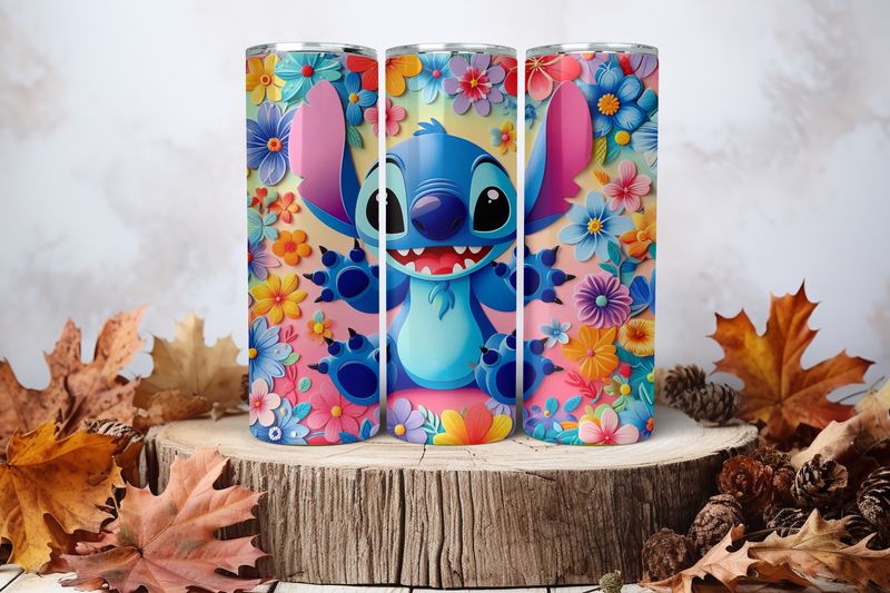 20oz Skinny Sublimation Tumbler Wrap Print - Stitch Flowers