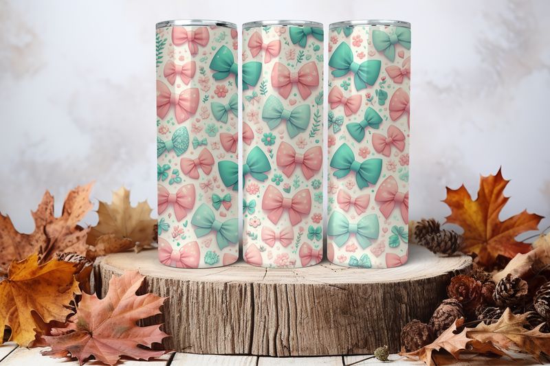 20oz Skinny Sublimation Tumbler Wrap Print - Pink &amp; Mint Green Bows