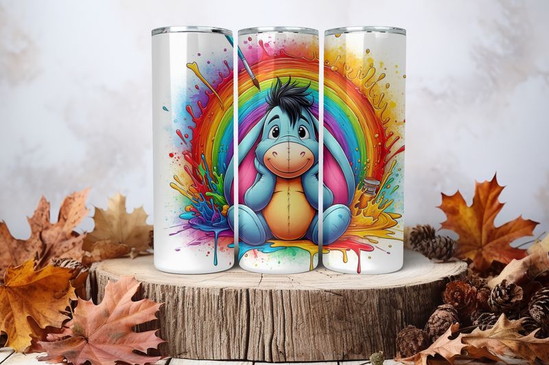 20oz Skinny Sublimation Tumbler Wrap Print - Eeyore Rainbow 2