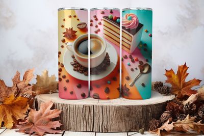 20oz Skinny Sublimation Tumbler Wrap Print - Coffee &amp; Cake
