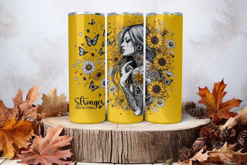 20oz Skinny Sublimation Tumbler Wrap Print - Tattooed Girl Stronger Than The Storm