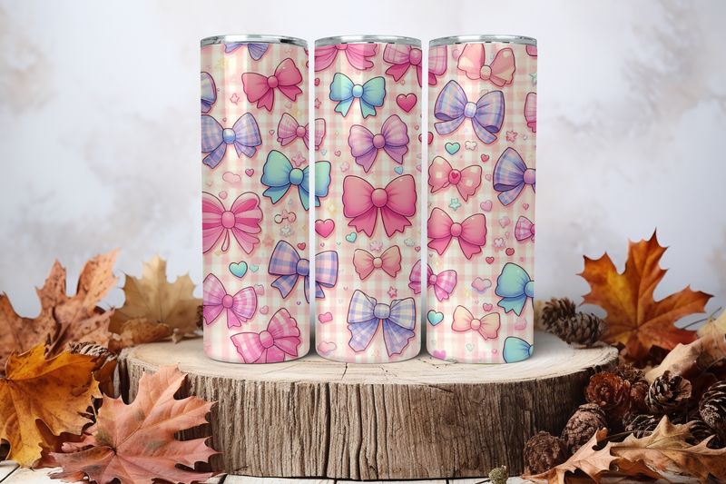 20oz Skinny Sublimation Tumbler Wrap Print - Colourful Bows 1