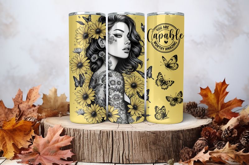 20oz Skinny Sublimation Tumbler Wrap Print - Tattooed Girl You Are Capable