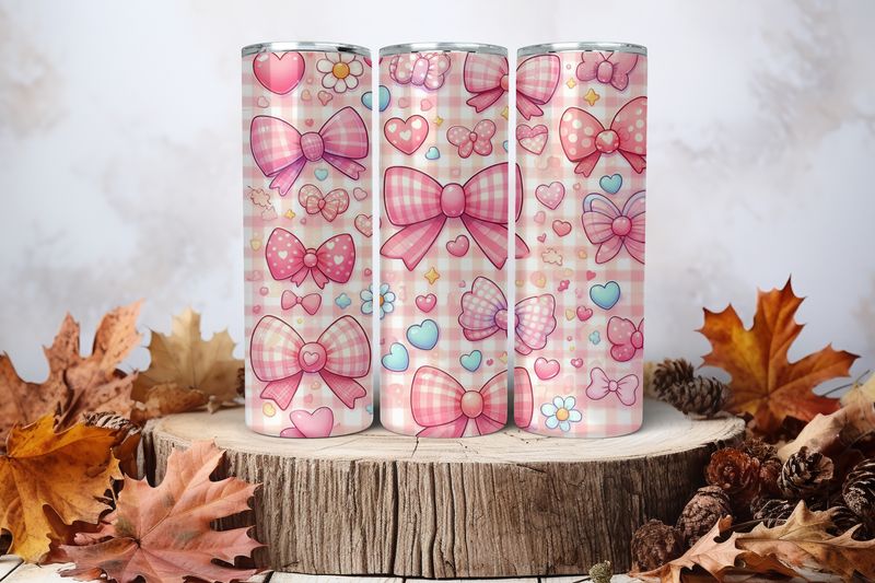 20oz Skinny Sublimation Tumbler Wrap Print - Bows &amp; Hearts