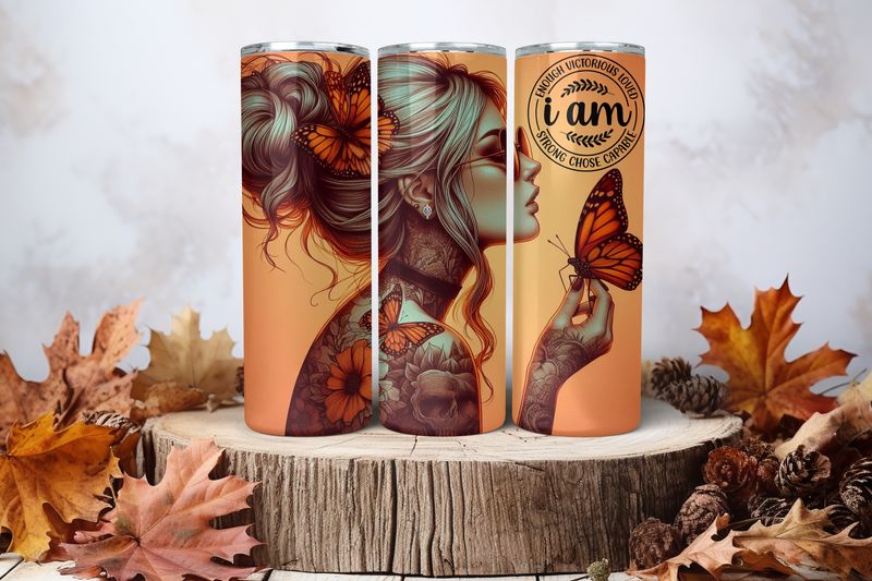 20oz Skinny Sublimation Tumbler Wrap Print - Tattooed Girl I Am Enough