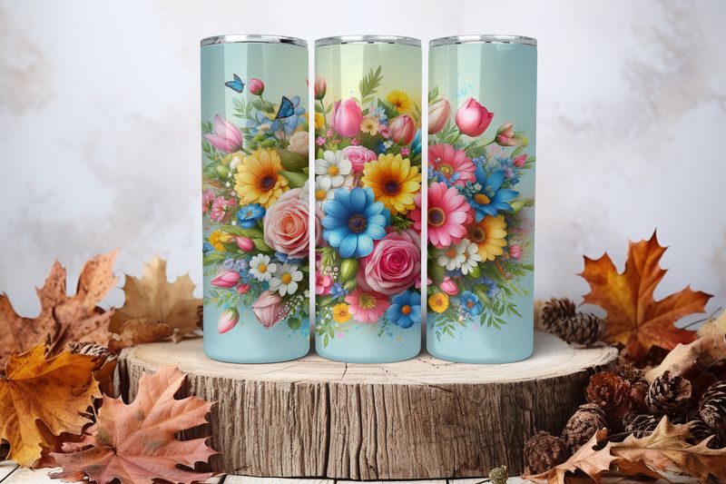 20oz Skinny Sublimation Tumbler Wrap Print - Blossom Flowers