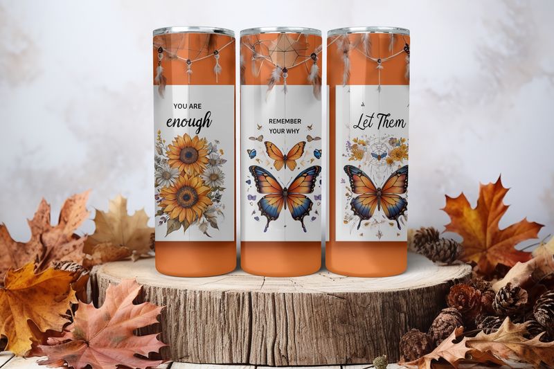 20oz Skinny Sublimation Tumbler Wrap Print - Dreamcatcher Orange Remember Your Why