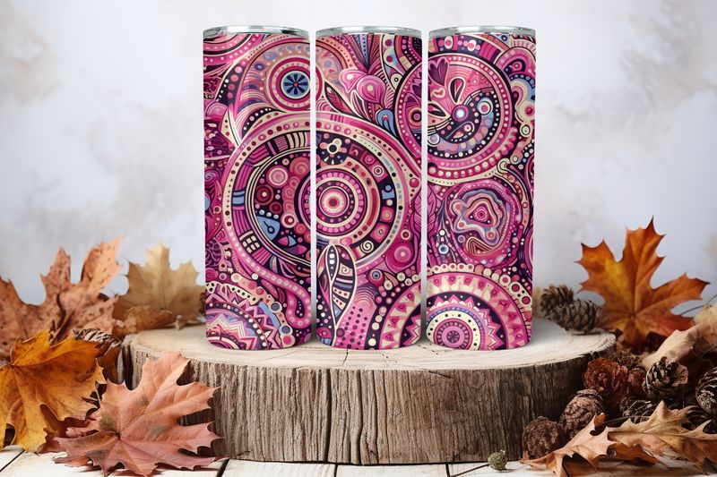 20oz Skinny Sublimation Tumbler Wrap Print - Aboriginal Pink