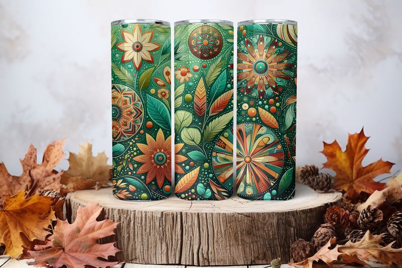 20oz Skinny Sublimation Tumbler Wrap Print - Indigenous Green