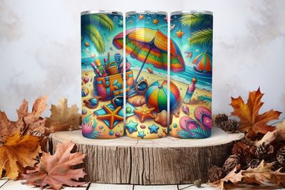 20oz Skinny Sublimation Tumbler Wrap Print - Beach
