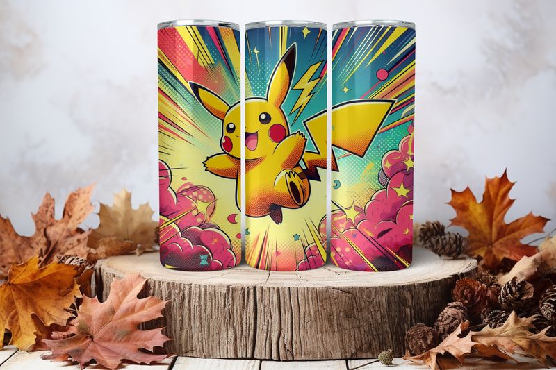 20oz Skinny Sublimation Tumbler Wrap Print - Picachu