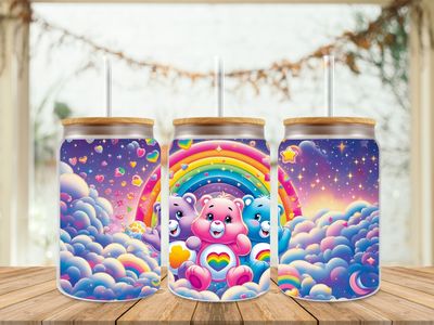 16oz Sublimation Tumbler Wrap Print - Cute Bears Purple