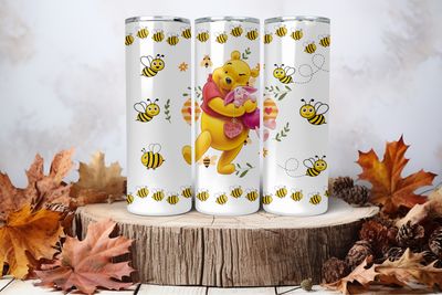 20oz Skinny Sublimation Tumbler Wrap Print - Pooh &amp; Piglet With Bees