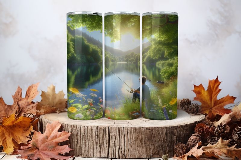 20oz Skinny Sublimation Tumbler Wrap Print - Fishing Happy Place