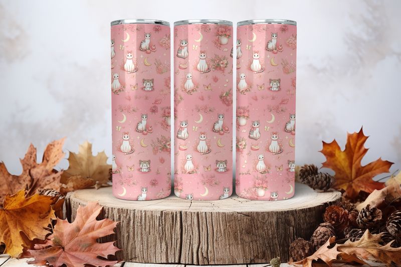20oz Skinny Sublimation Tumbler Wrap Print - Cutie Cats