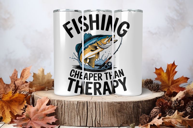 20oz Skinny Sublimation Tumbler Wrap Print - Fishing Cheaper Than Therapy