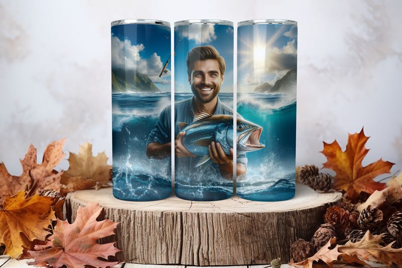 20oz Skinny Sublimation Tumbler Wrap Print - Man Fishing