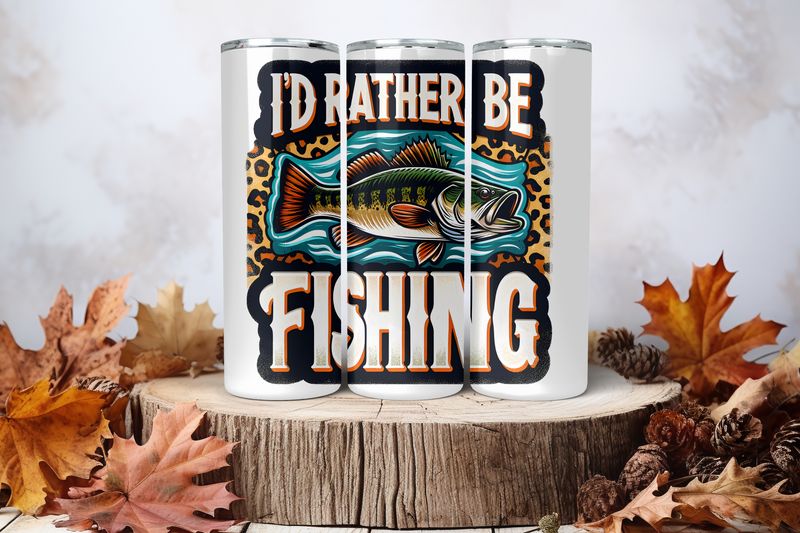 20oz Skinny Sublimation Tumbler Wrap Print - I'd Rather Be Fishing
