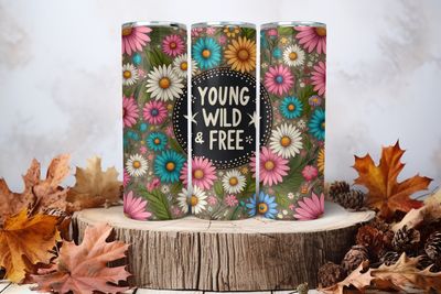 20oz Skinny Sublimation Tumbler Wrap Print - Young Wild &amp; Free