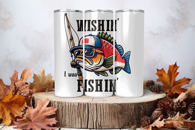 20oz Skinny Sublimation Tumbler Wrap Print - Wishin' I Was Fishin' 2