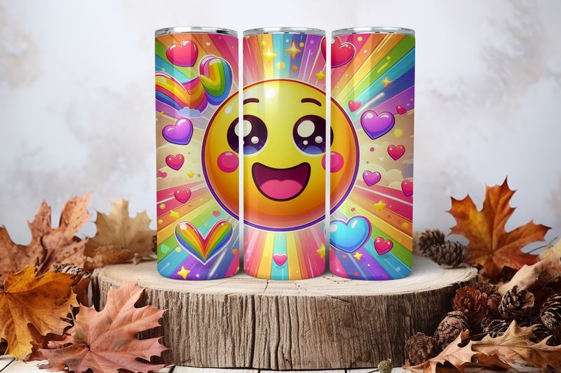20oz Skinny Sublimation Tumbler Wrap Print - Smiley Rainbow