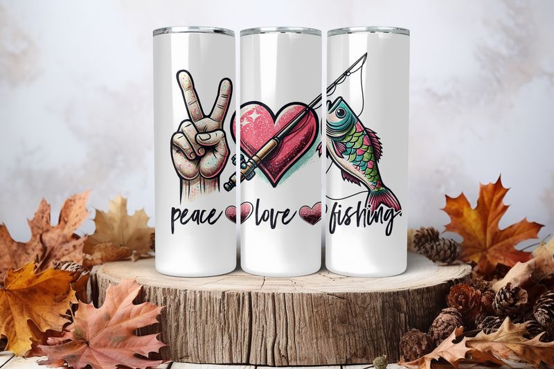 20oz Skinny Sublimation Tumbler Wrap Print - Peace Love &amp; Fishing