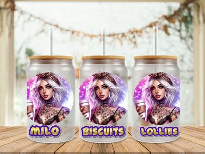 Tattooed Girl With Drink Milo Lollies Biscuits