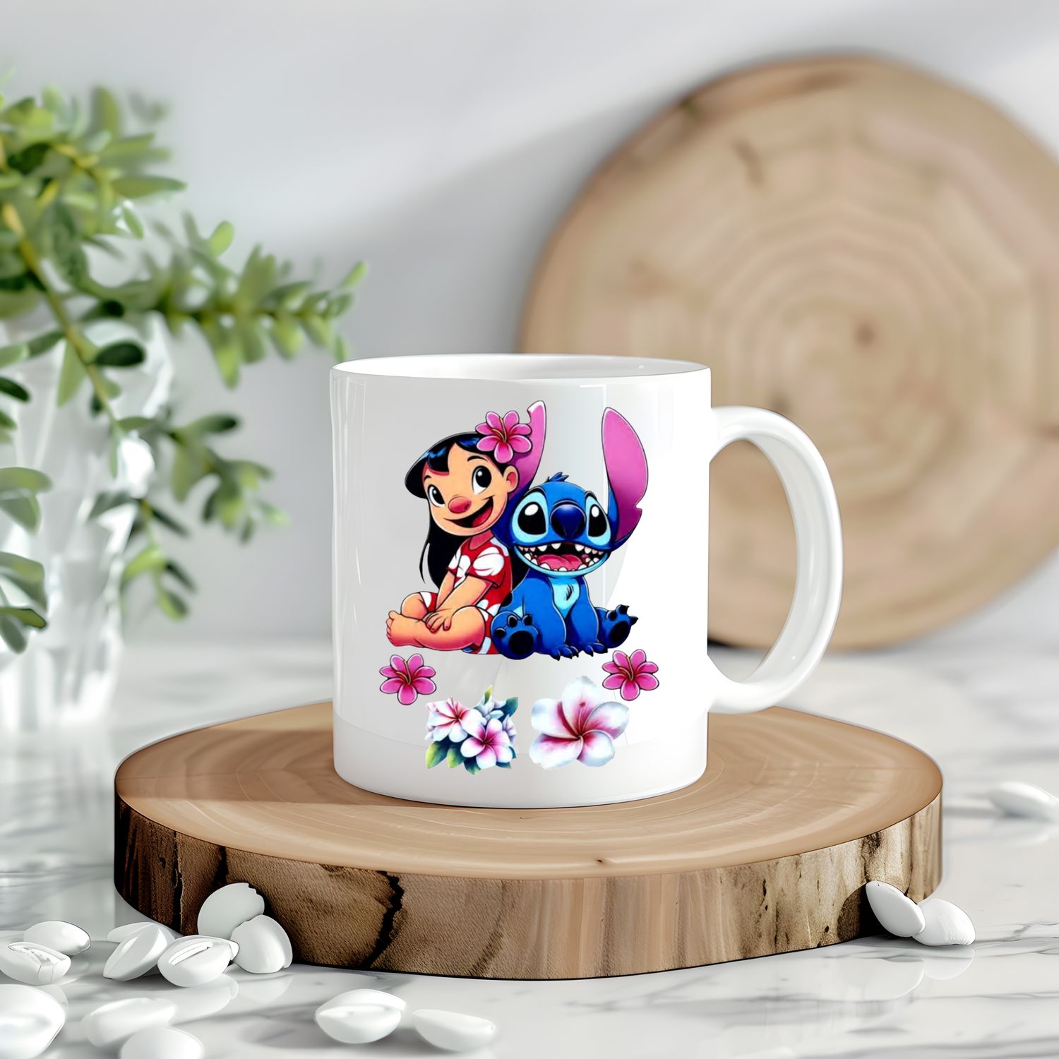 Lilo &amp; Stitch With White &amp; Purple Flowers Decal
