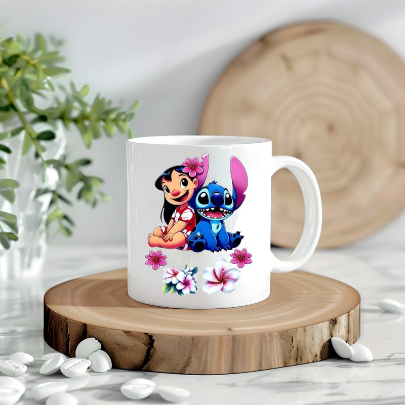 Lilo &amp; Stitch With White &amp; Purple Flowers Decal