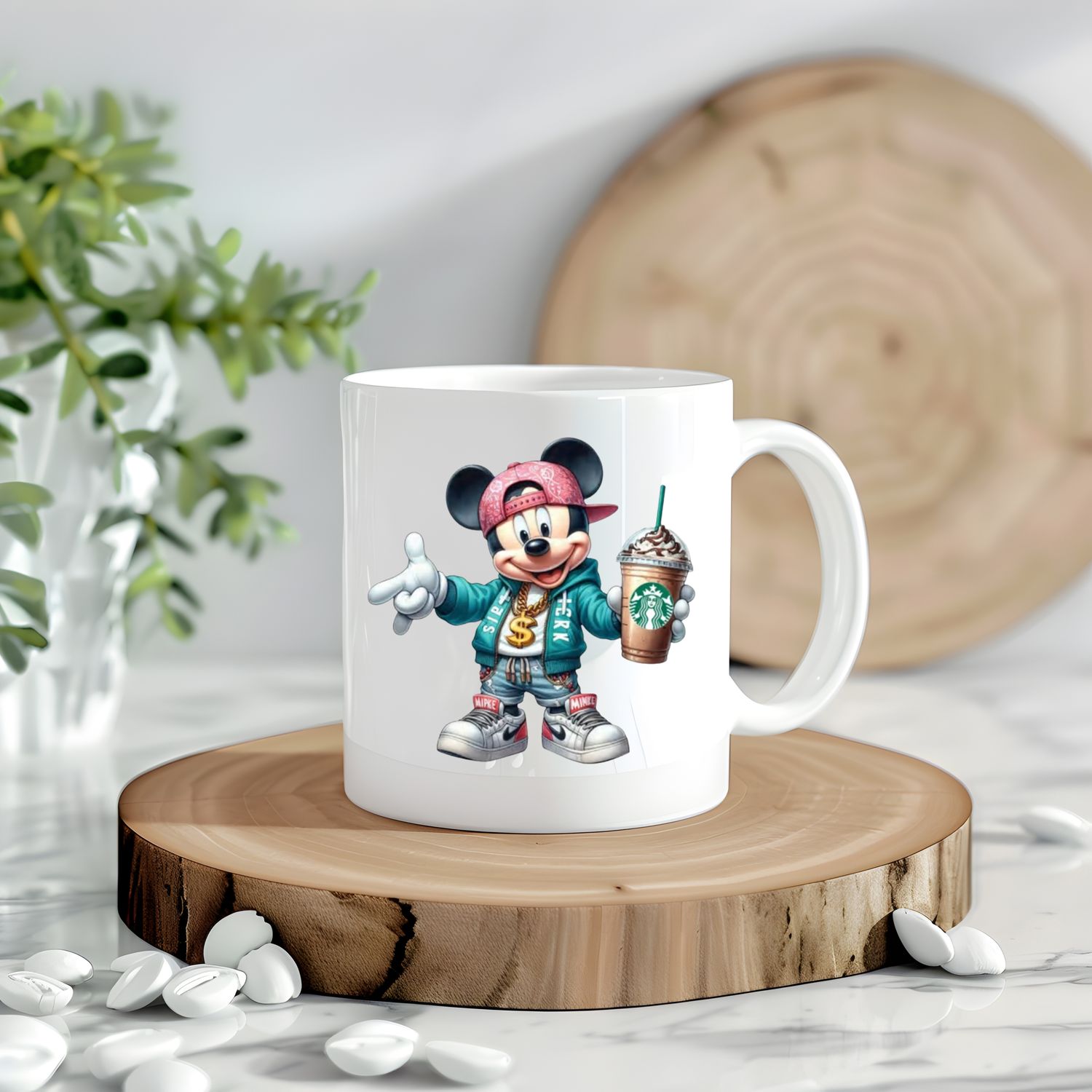 Mickey In Pink Hat With Starbucks Decal
