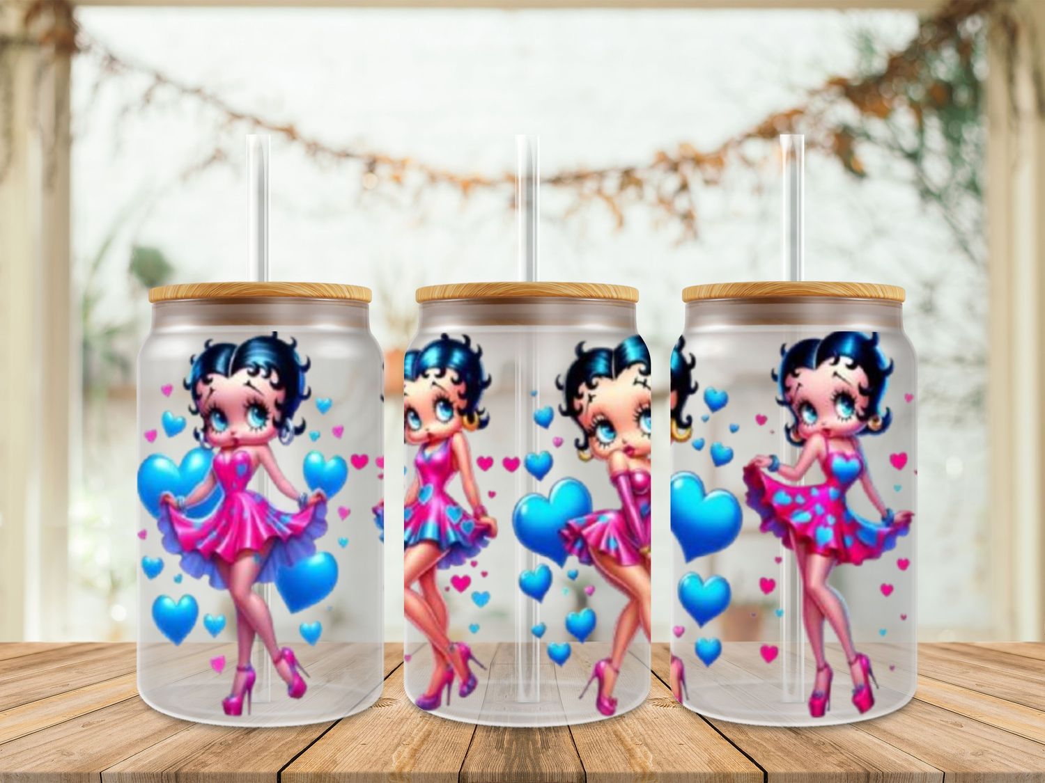 Double Sided Betty Boop With Blue Hearts