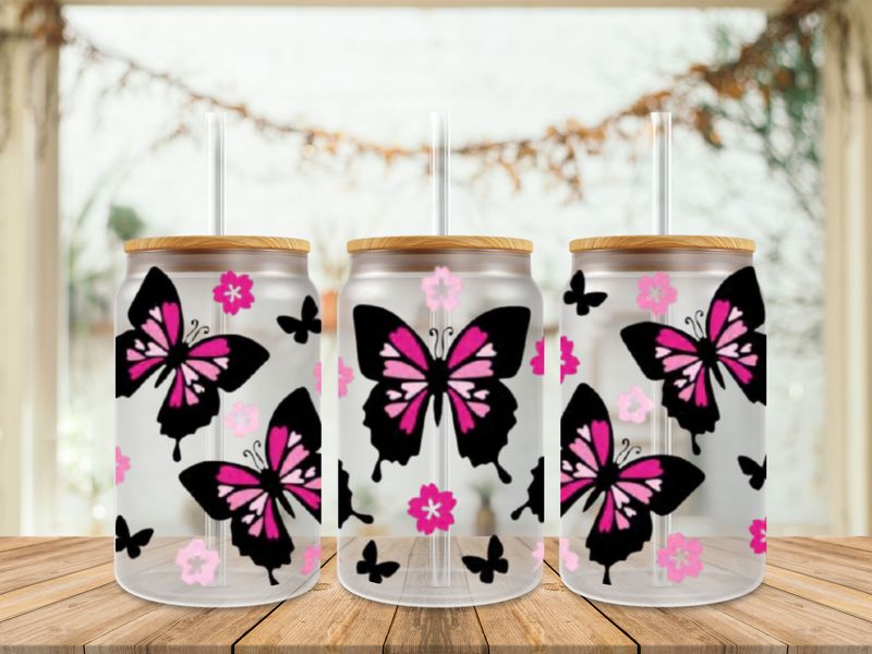 Double Sided Dark Pink &amp; Black Butterfly